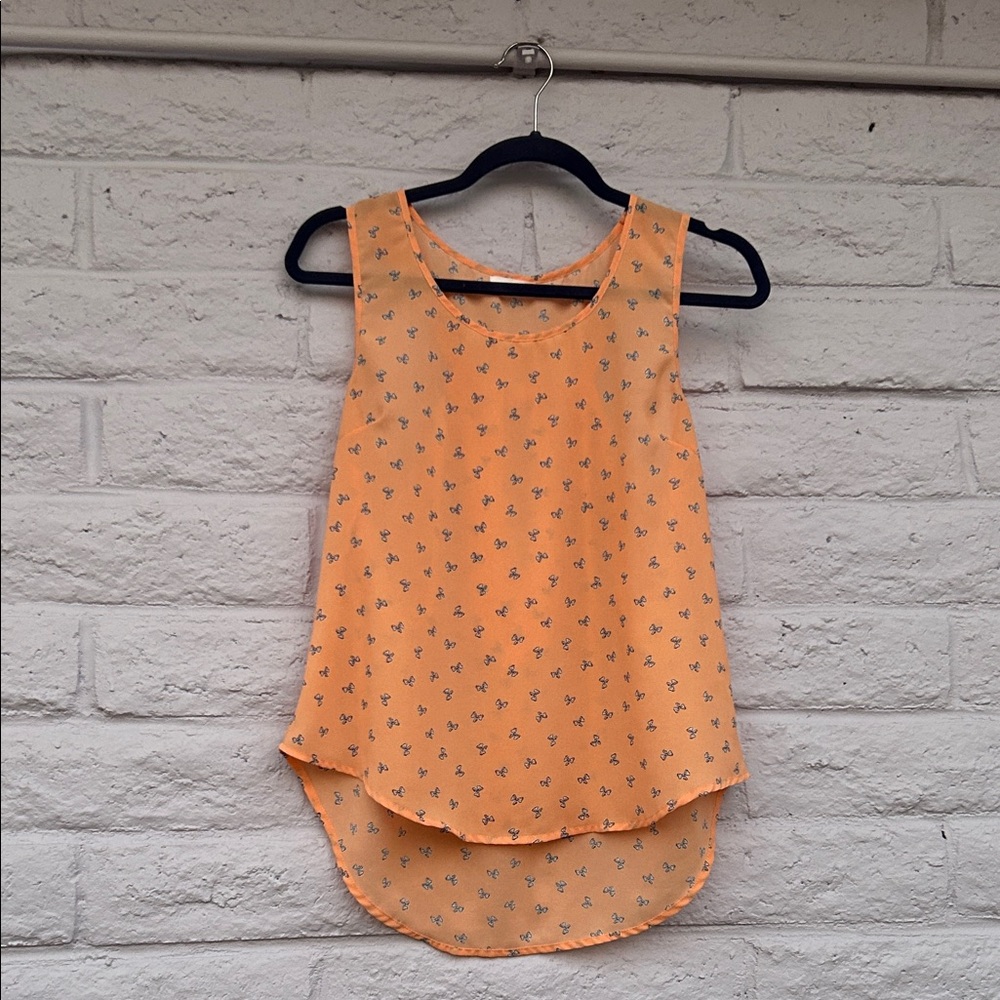 Mine High Low Coral Bow Print Tank Top